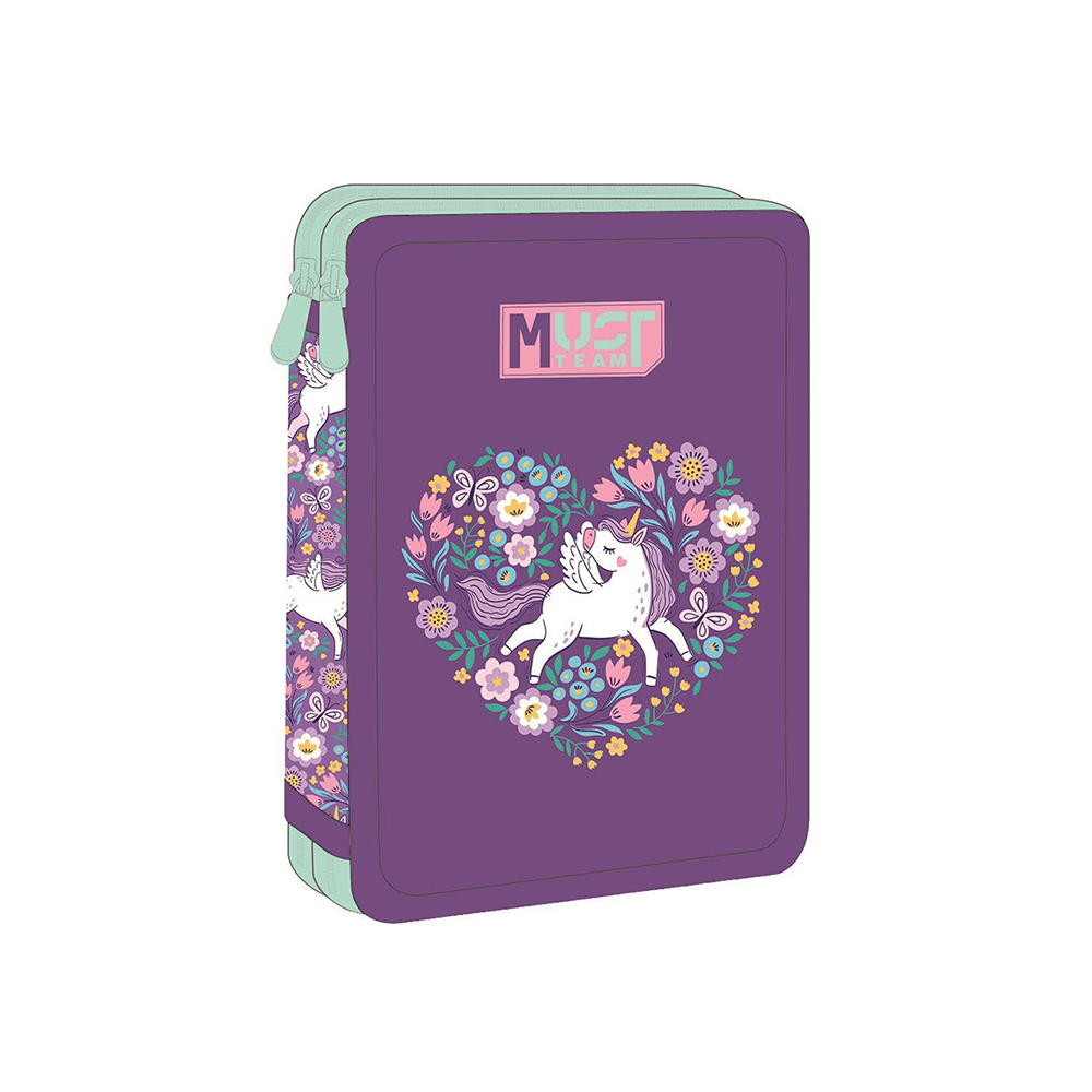 Must Team Σχολική Κασετίνα Διπλή Γεμάτη Purple Unicorn