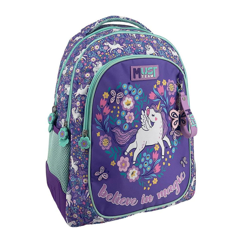 Must Team Σχολική Τσάντα Πλάτης Δημοτικού Purple Unicorn 3 Θήκες 32x18x43 εκ