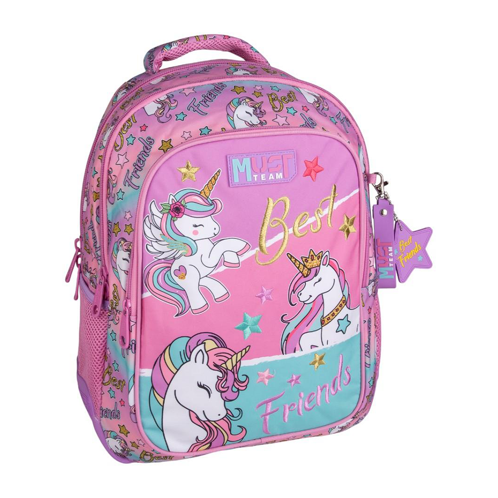 Must Team Σχολική Τσάντα Πλάτης Δημοτικού Unicorn 3 Θήκες 32x18x43 εκ