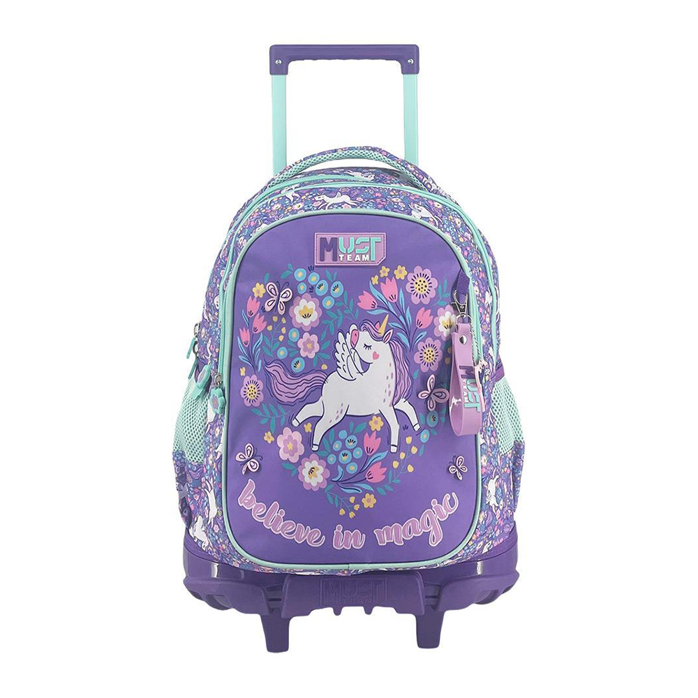 Must Team Σχολική Τσάντα Τρόλεϊ Δημοτικού Purple Unicorn 3 Θήκες 34x20x44 εκ