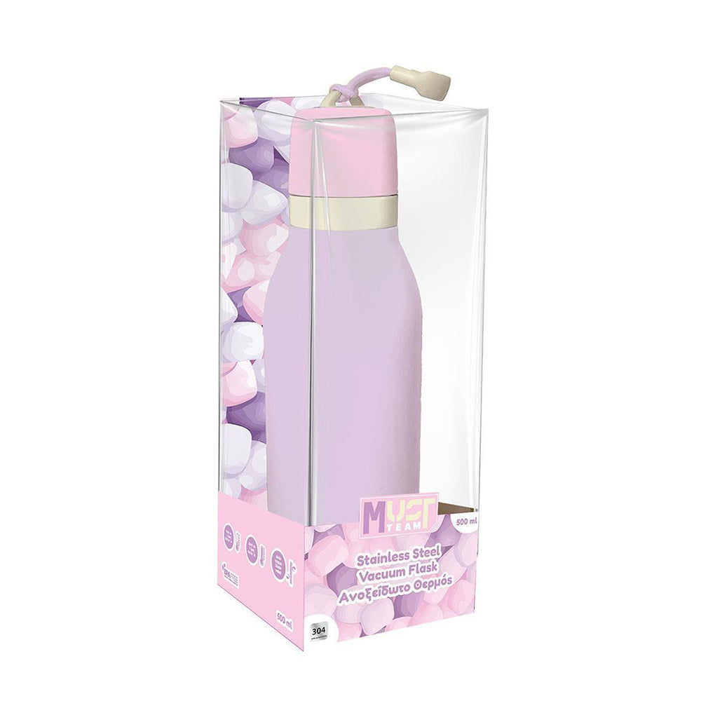 Must Team Ανοξείδωτο Θερμός με Κορδόνι Μεταφοράς 500ml - Παστέλ Μωβ