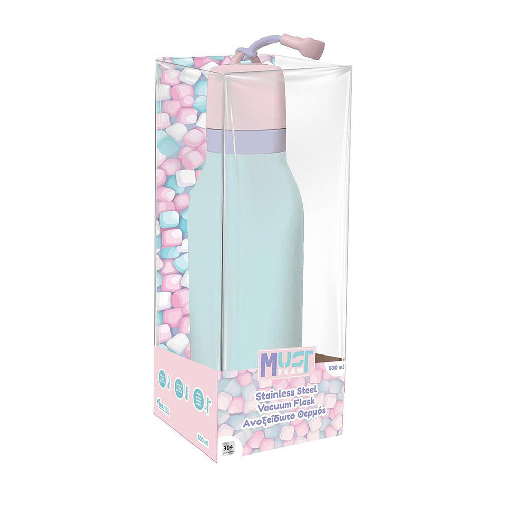 Must Team Ανοξείδωτο Θερμός με Κορδόνι Μεταφοράς 500ml - Παστέλ Μπλε