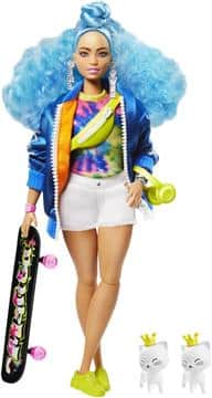 Barbie Extra Blue Curly Hair With Skateboard