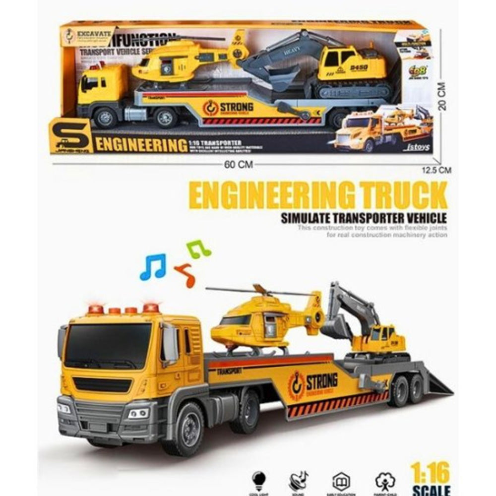 TrademarktΌχημα Νταλίκα Κίτρινη 1:16 Με Ελικόπτερο, Εκσκαφέα, Μουσική Και Φως 60X20X13 Εκpapell.gr
