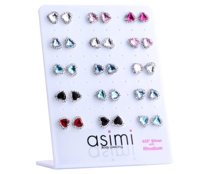 Ασημενιο Επιροδιωμενο Σκουλαρικι Με Πετρες Καρδια