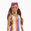 Barbie Loves The Planet- The Ocean Brown Hair Rainbow Stripes Dress