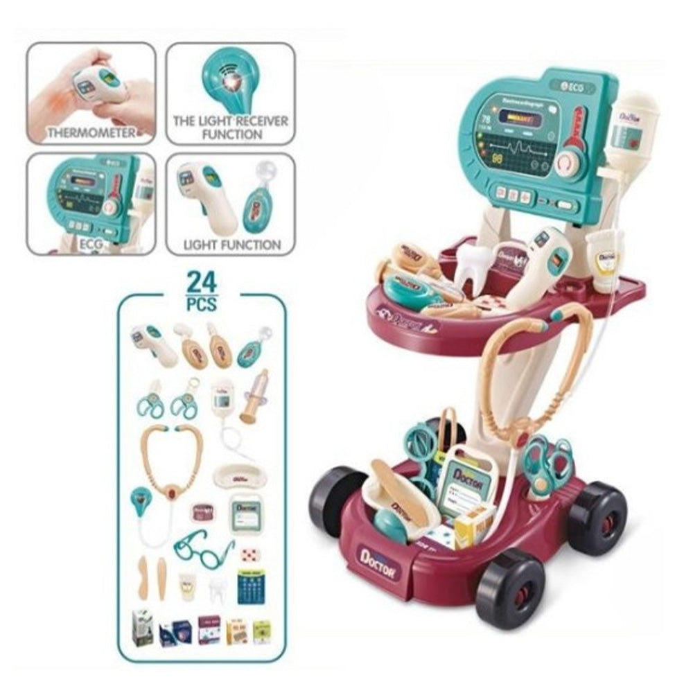 Παιχνίδι Καρότσι Ιατρικό Με Αξεσουάρ, Ήχο Και Φως 24τμχ 56X43X32εκ