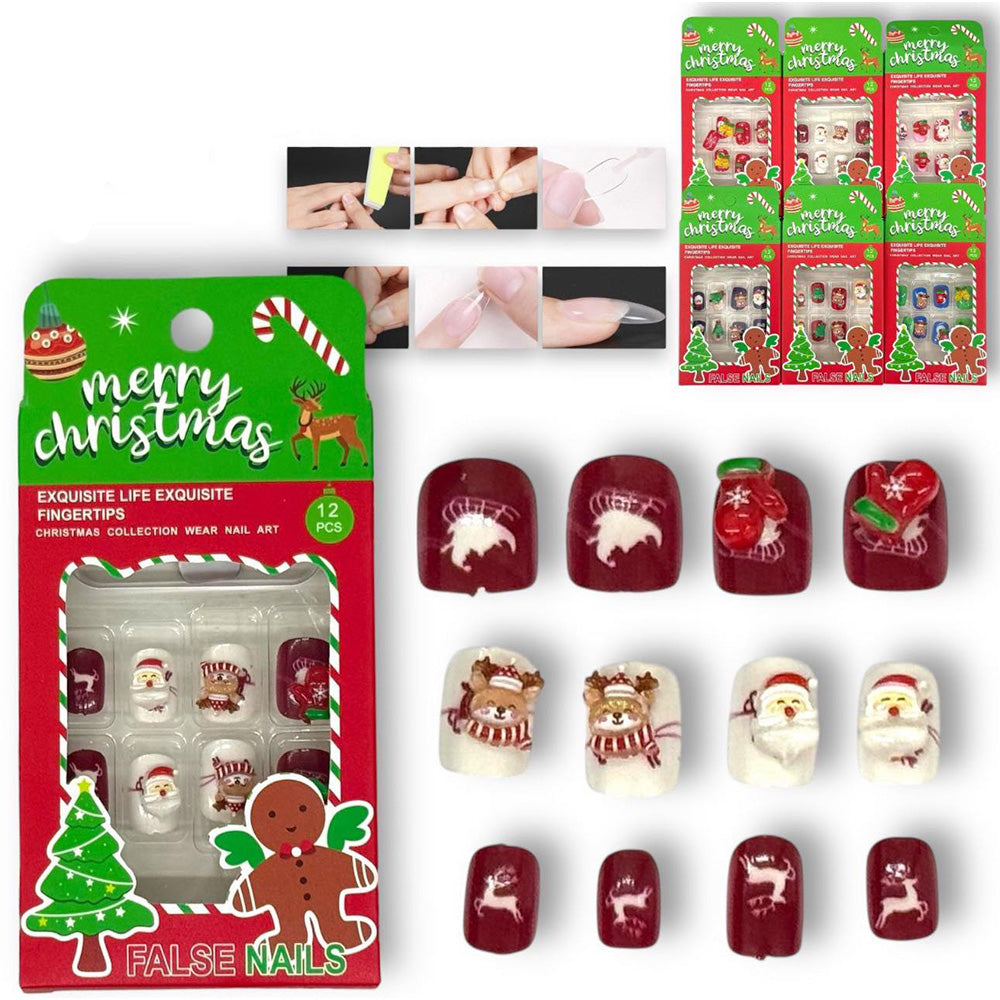 Παιδικά Τεχνητά Νύχια 3D Χριστουγεννιάτικα – Διάφορα Σχέδια (Σετ 12 Τεμαχίων)