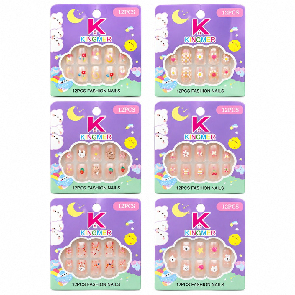 Παιδικά Τεχνητά Νύχια Γαλλικό Kawaii 12 Τεμάχια Σε 6 Σχέδια - 1 Τμχ