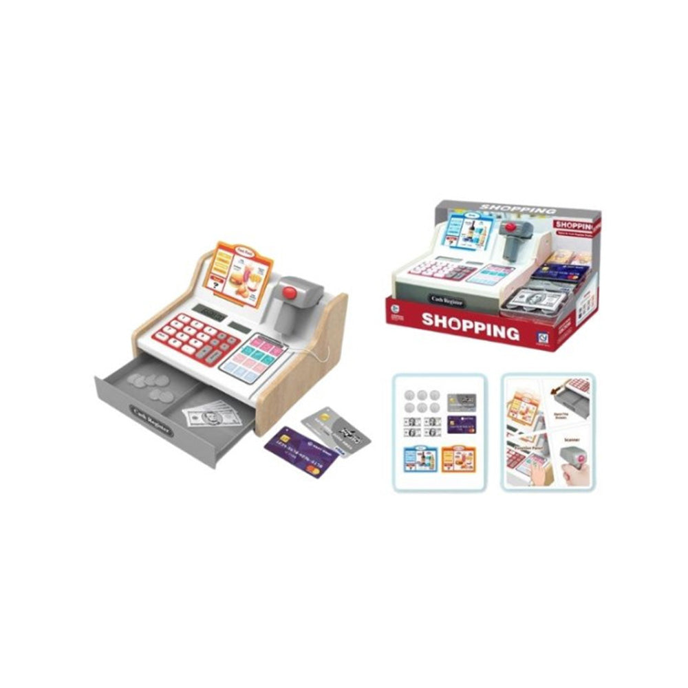 Παιδική Ταμειακή Μηχανή Ξύλινη Με Χρήματα, Κάρτες & Ήχο