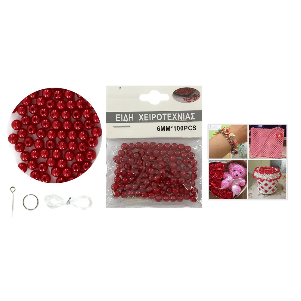 OEMΠέρλες Χειροτεχνίας Κόκκινες 6 mm 100 Τμχpapell.gr