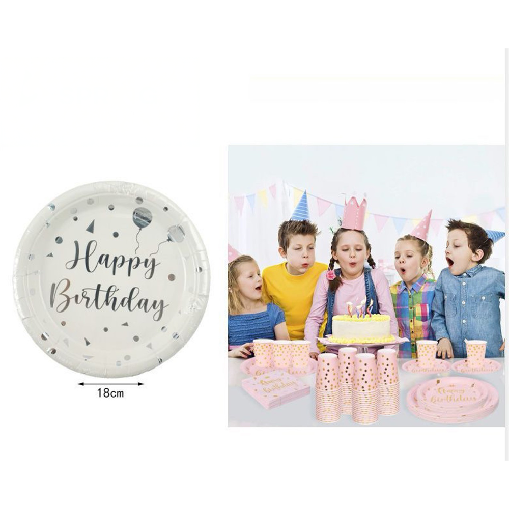 Χάρτινα Πιατάκια Party Happy Birthday Ασημί Μπαλόνια 18εκ 6Τμχ