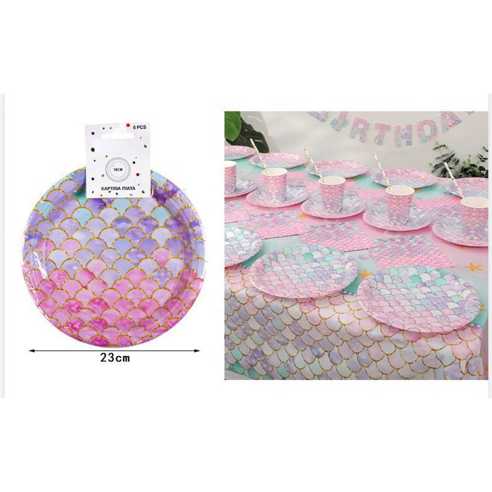 Πιατάκια Party Χάρτινα Σχέδιο Ουρά Γοργόνας 23εκ 6Τμχ