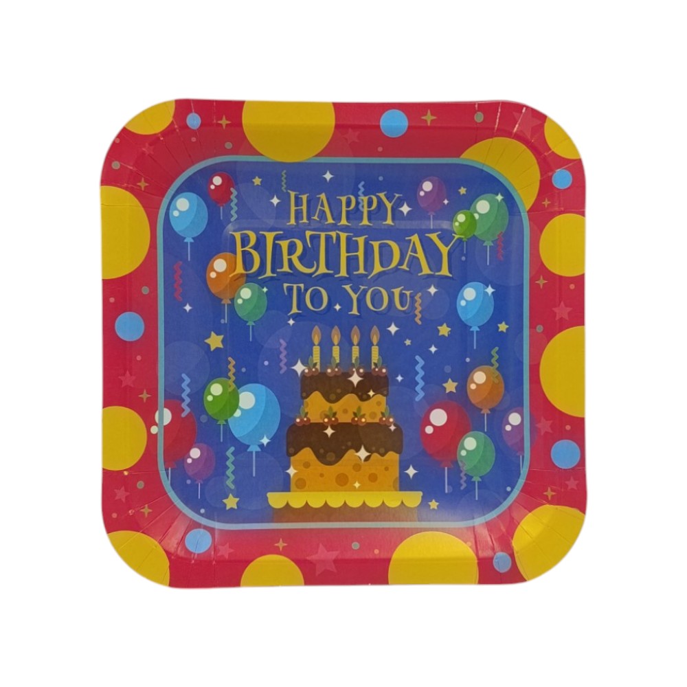 OEMΠιατάκια Party Τετράγωνα Happy Birthday Σετ 12Τμχpapell.gr