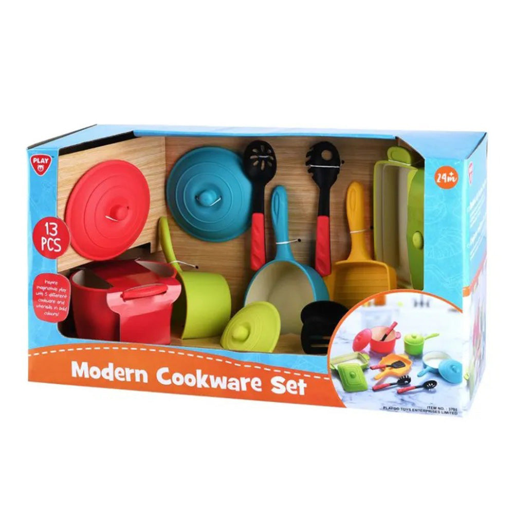 Playgo Modern Cookware Σετ Κουζινικών 13 Τμχ  – Παιδικό Σετ Μαγειρικής με Σκεύη & Σερβίτσια