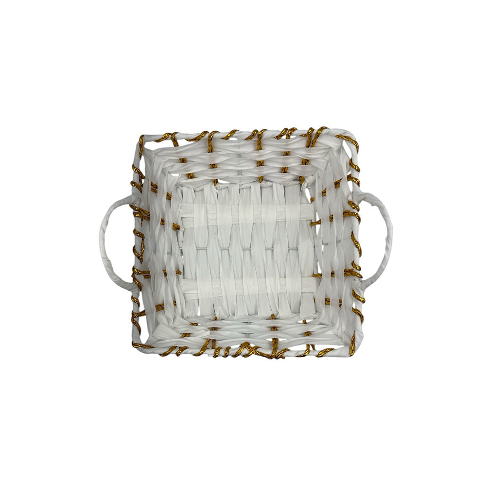 OEMΠλεκτό Καλαθάκι Λευκό Με Χρυσές Λεπτομέρειες 23χ23χ6 Εκpapell.gr