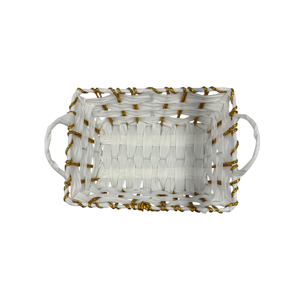 OEMΠλεκτό Καλαθάκι Λευκό Με Χρυσές Λεπτομέρειες 26χ20χ13 Εκpapell.gr