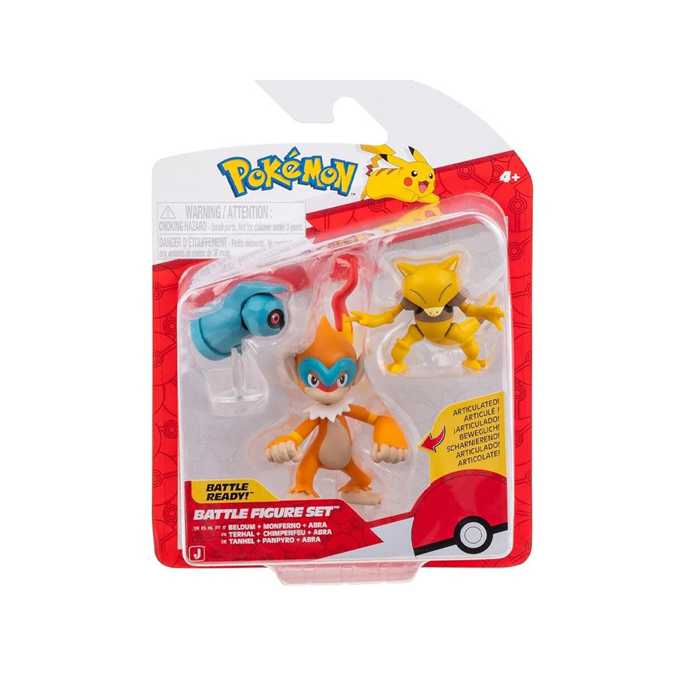 Jazwares Pokemon Φιγούρες Μάχης 3τμχ W26 Beldum With Stand, Abra, & Monferno 