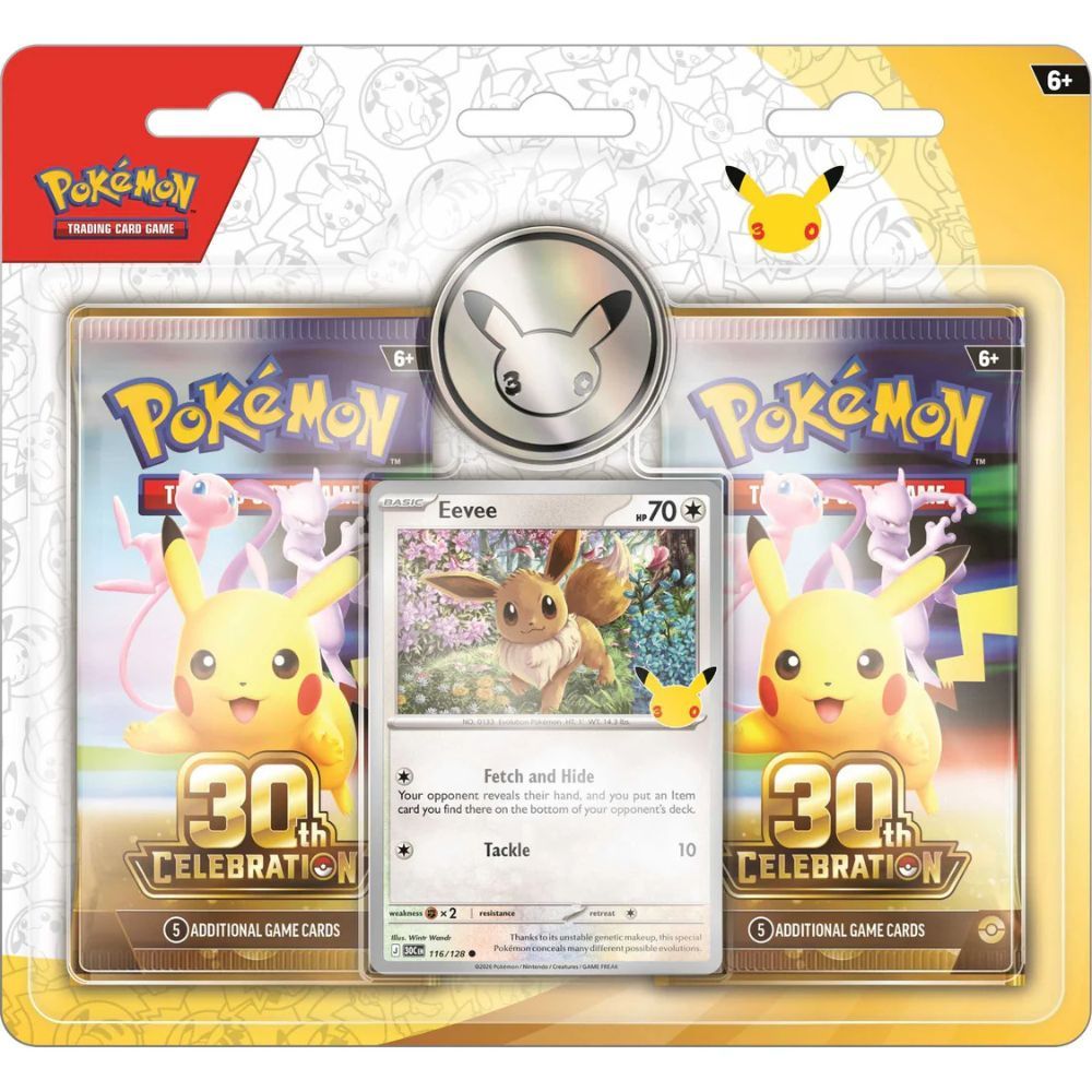 Pokémon TCG 30th Celebration 2-Pack Blister με 2 Booster Packs, Promo Eevee & Νόμισμα