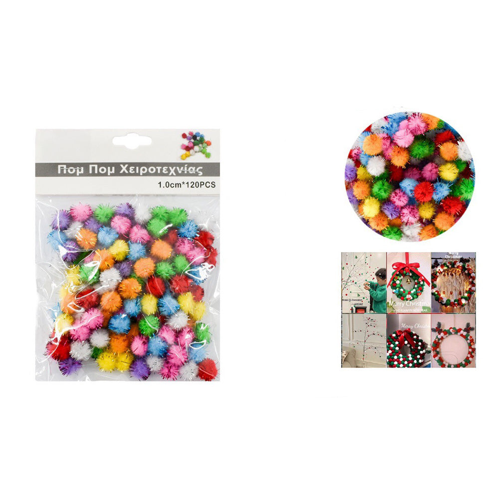 OEMPom Pom Χειροτεχνίας Πολύχρωμα Με Tinsel  1.0 Εκ - 120 Τμχpapell.gr