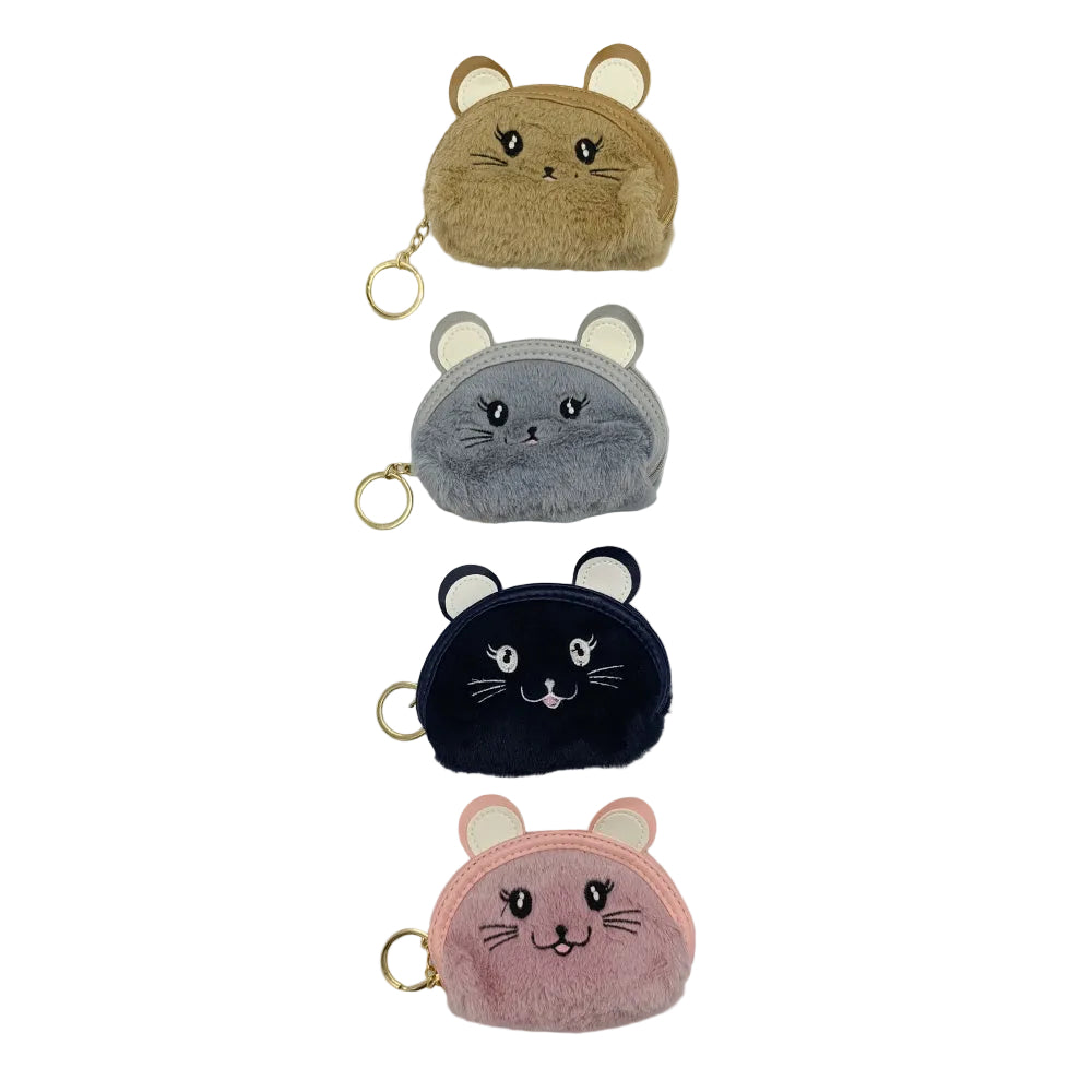 Πορτοφολάκι Μπρελόκ Οβάλ Γούνινο Ζωάκια 5 Σχέδια - 1Τμχ