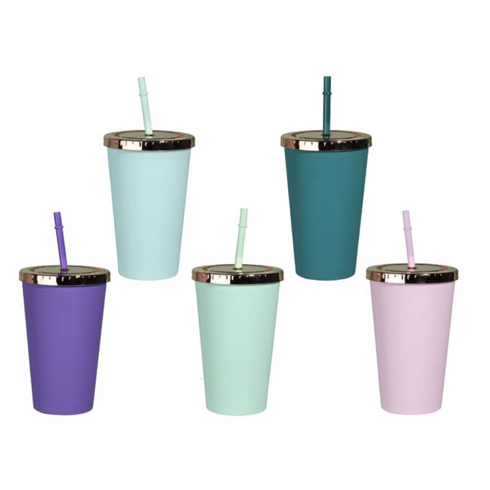 OEMΠοτήρι Πλαστικό Με Καλαμάκι Διάφορα Χρώματα 450 ml - 1 Τμχpapell.gr