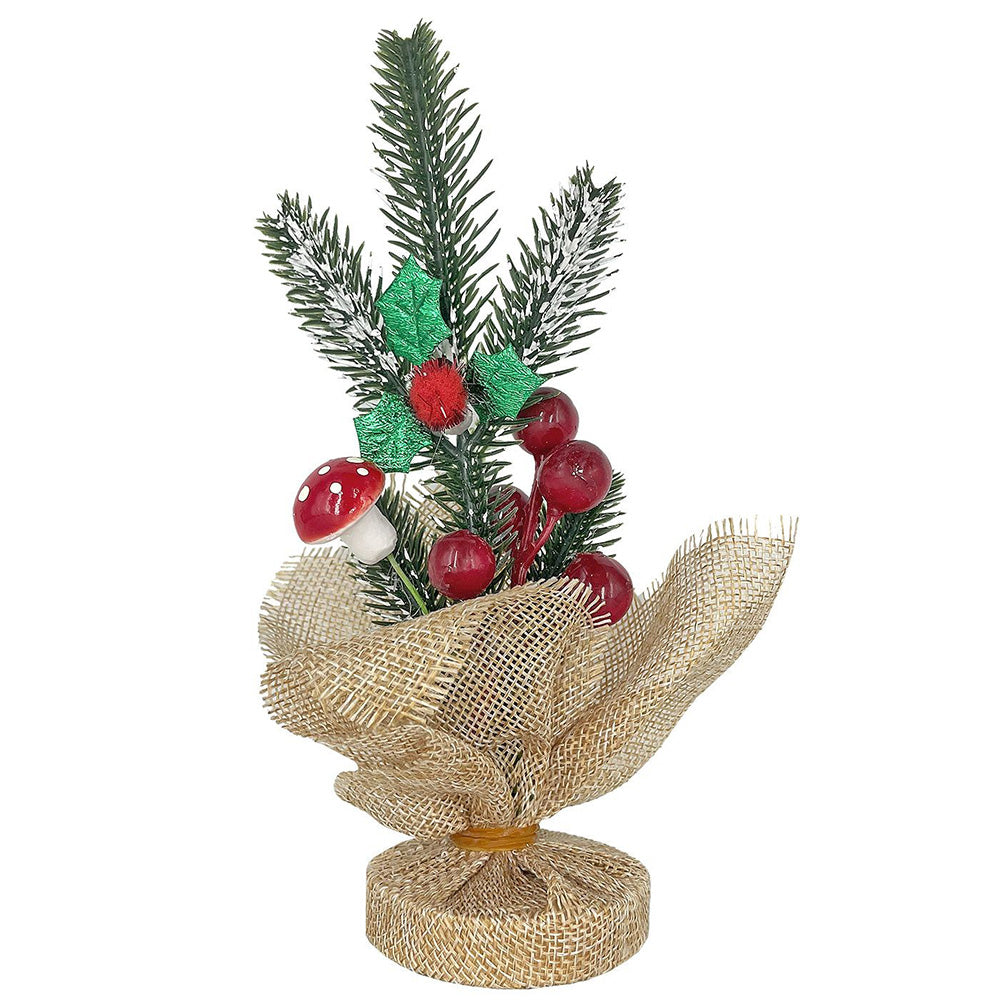 Χριστουγεννιάτικο Πουγκί Λινάτσα Με Κλωνάρι Γκι Μικρό 19εκ 