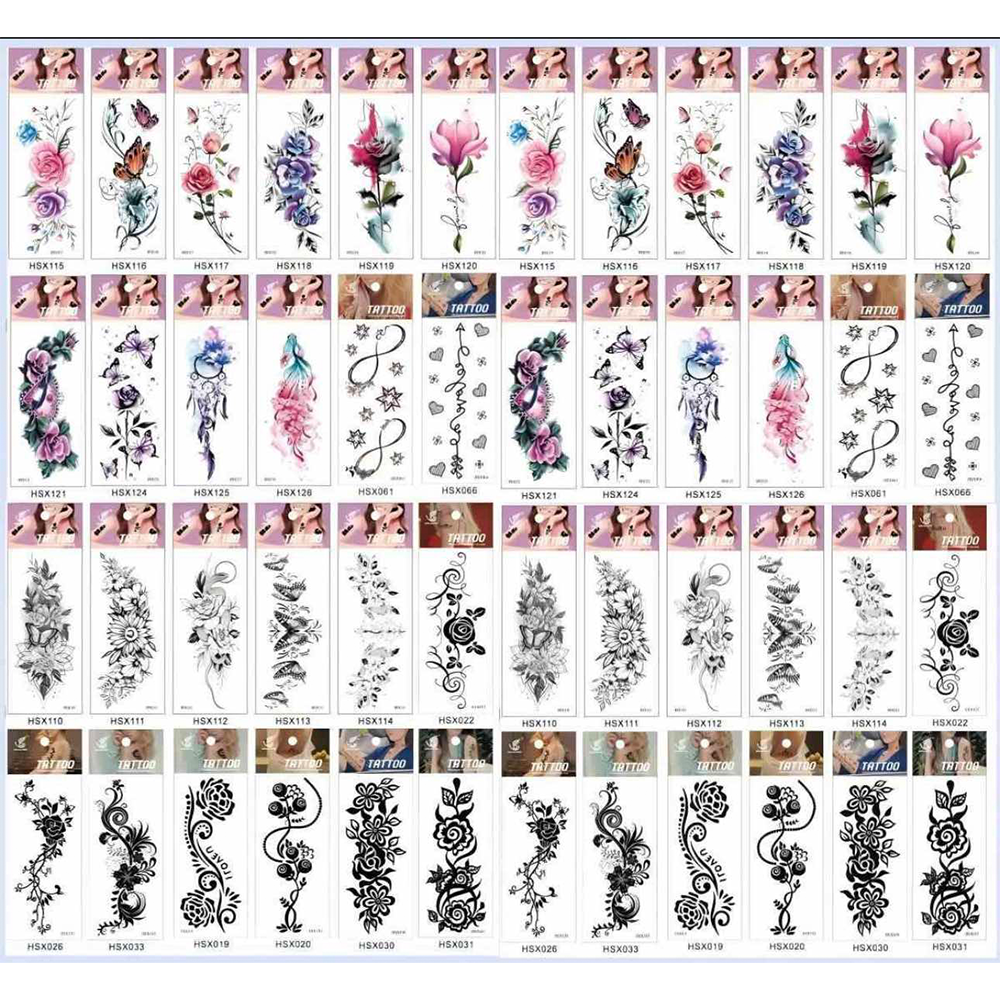 Προσωρινά Tattoo Λουλούδια & Floral Σχέδια σε Διάφορα Σχέδια - 1 Φύλλο
