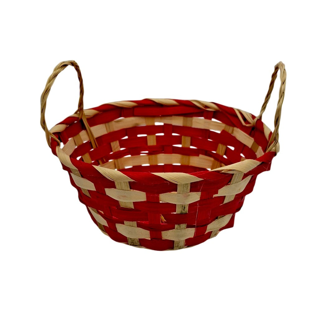 Καλαθάκι Ψάθινο Κόκκινο-Μπεζ με Χερούλια 15x7,5 εκ