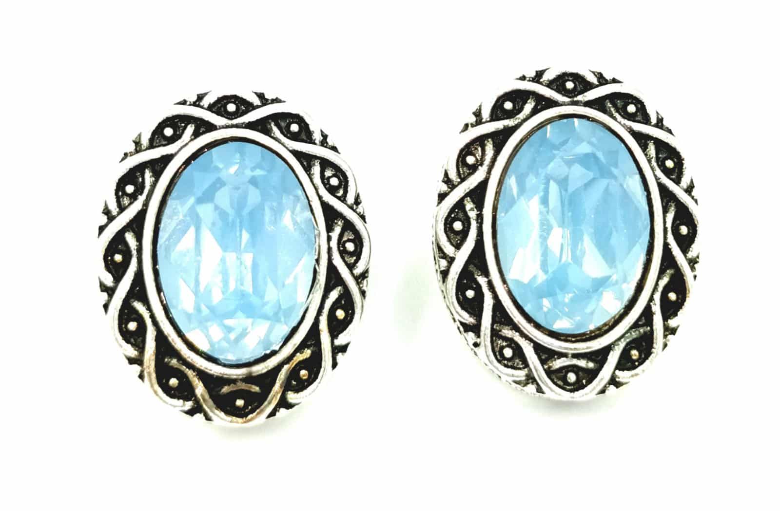 Σκουλαρικια Οβαλ Με Χρωματιστο Μεγαλο Πετραδι