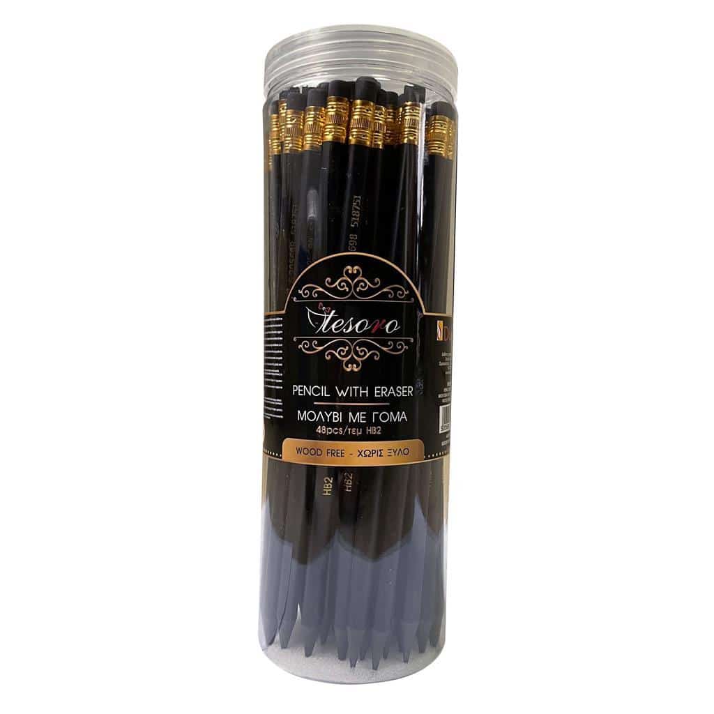 TESOROΜολύβια Με Γόμα Black Gold Wood-Free Tesoropapell.gr