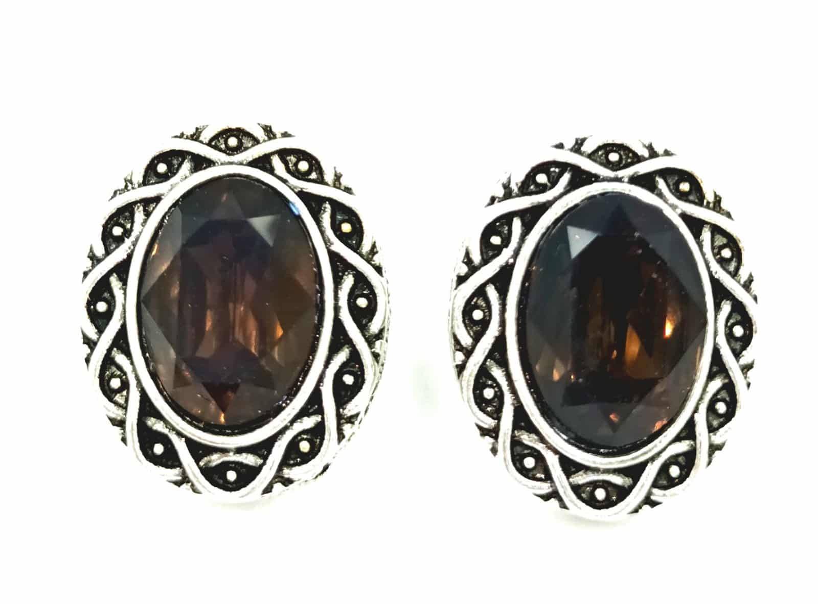 Σκουλαρικια Οβαλ Με Χρωματιστο Μεγαλο Πετραδι