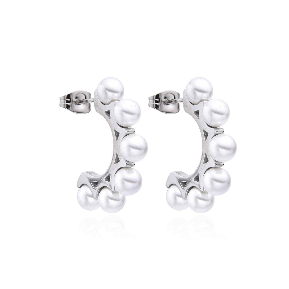 Surgical Steel Σκουλαρικια Κρικοι Με Περλες