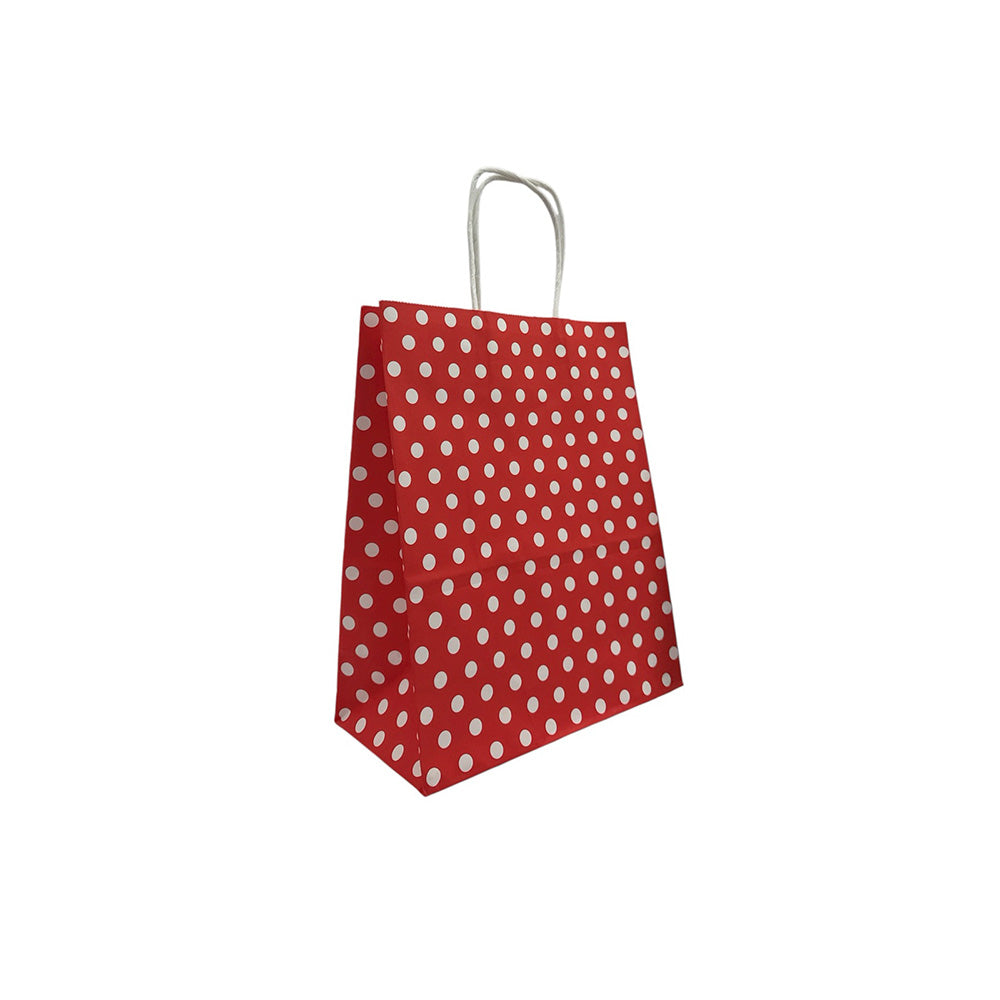 Χάρτινη Σακούλα Δώρου Κόκκινη με Άσπρες Βούλες – 27x22x11 εκ