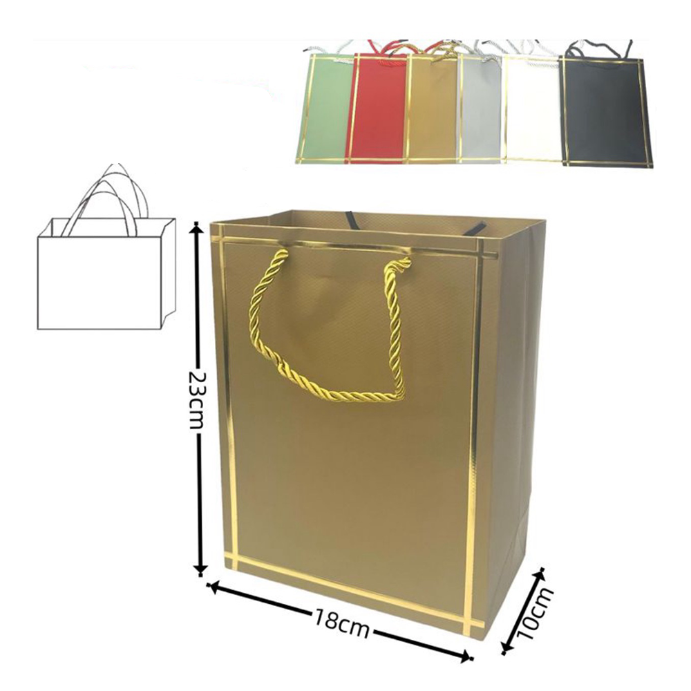 Χάρτινη Σακούλα Δώρου Με Χρυσό Περίγραμμα 23Χ18Χ10εκ σε 6 Χρώματα - 1 Τμχ