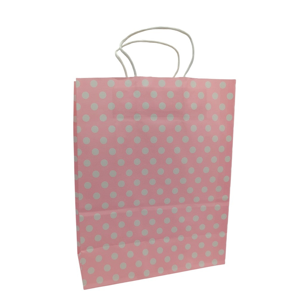 Χάρτινη Σακούλα Δώρου Ροζ Πουά 33Χ25Χ12Εκ