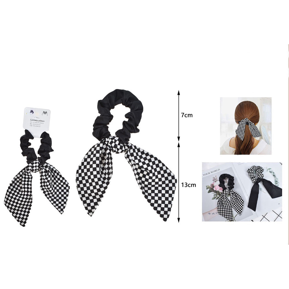 Scrunchie Ασπρόμαυρο Καρώ Με Φιόγκο 13 εκ