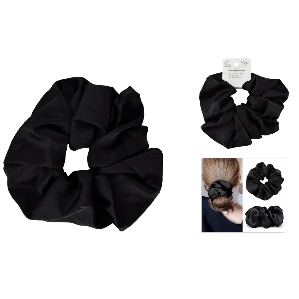 Scrunchie Λαστιχάκι Μαλλιών Σατέν Μαύρο – 1 Τμχ