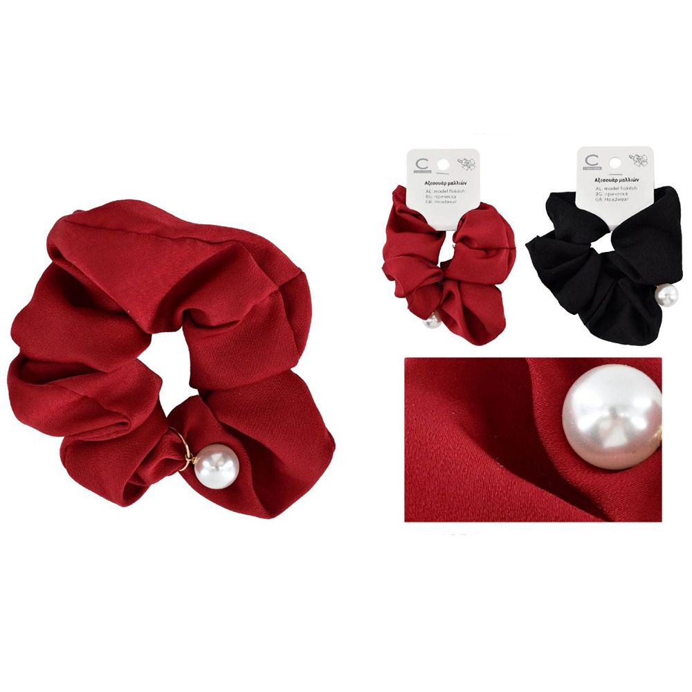 Scrunchie Λαστιχάκι Μαλλιών Σατέν με Πέρλα 