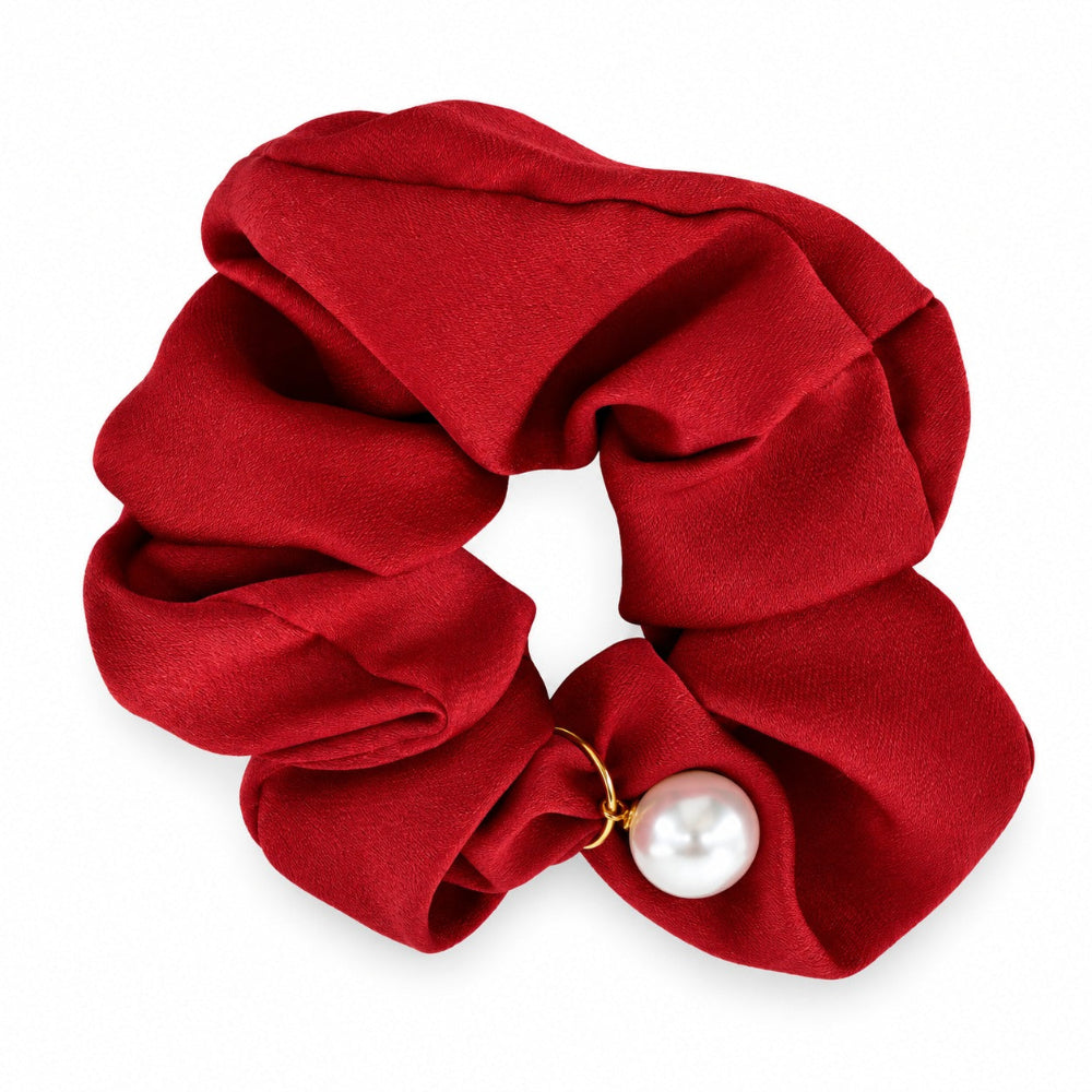 Scrunchie Λαστιχάκι Μαλλιών Σατέν με Πέρλα 