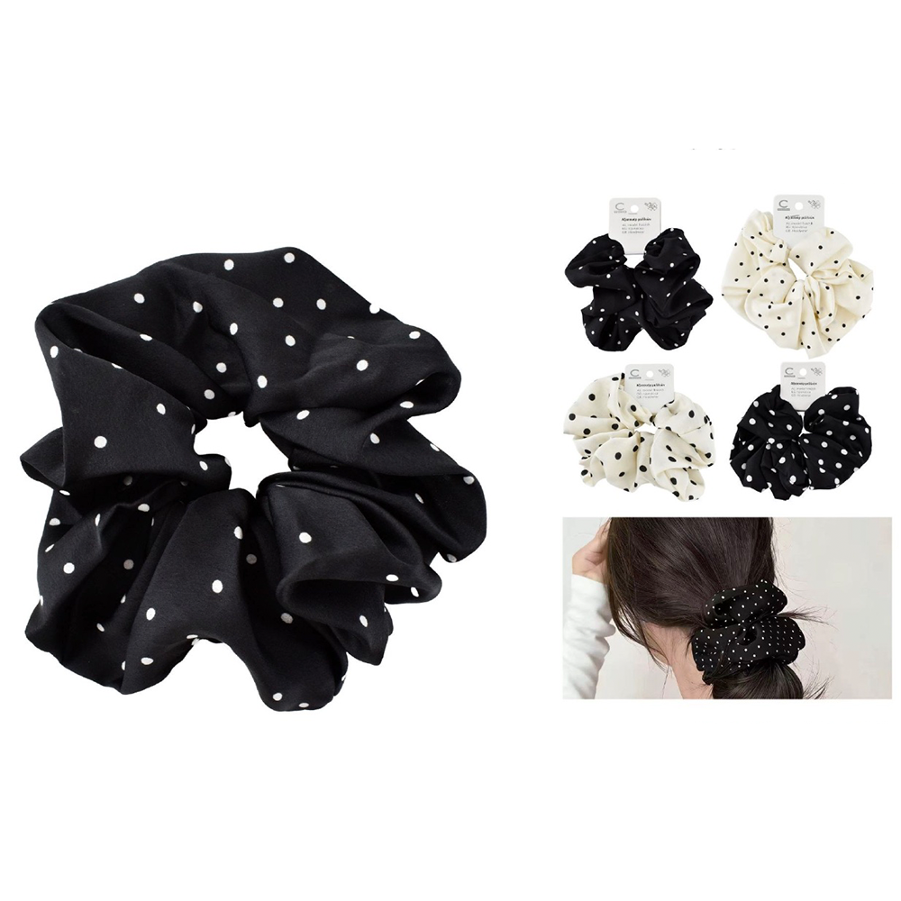 Scrunchie Λαστιχάκι Μαλλιών Σατέν Πουά σε 2 Χρώματα – 1 Τμχ