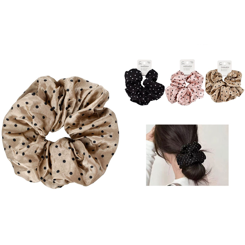Scrunchie Λαστιχάκι Μαλλιών Σατέν Πουά σε 3 Χρώματα – 1 Τμχ