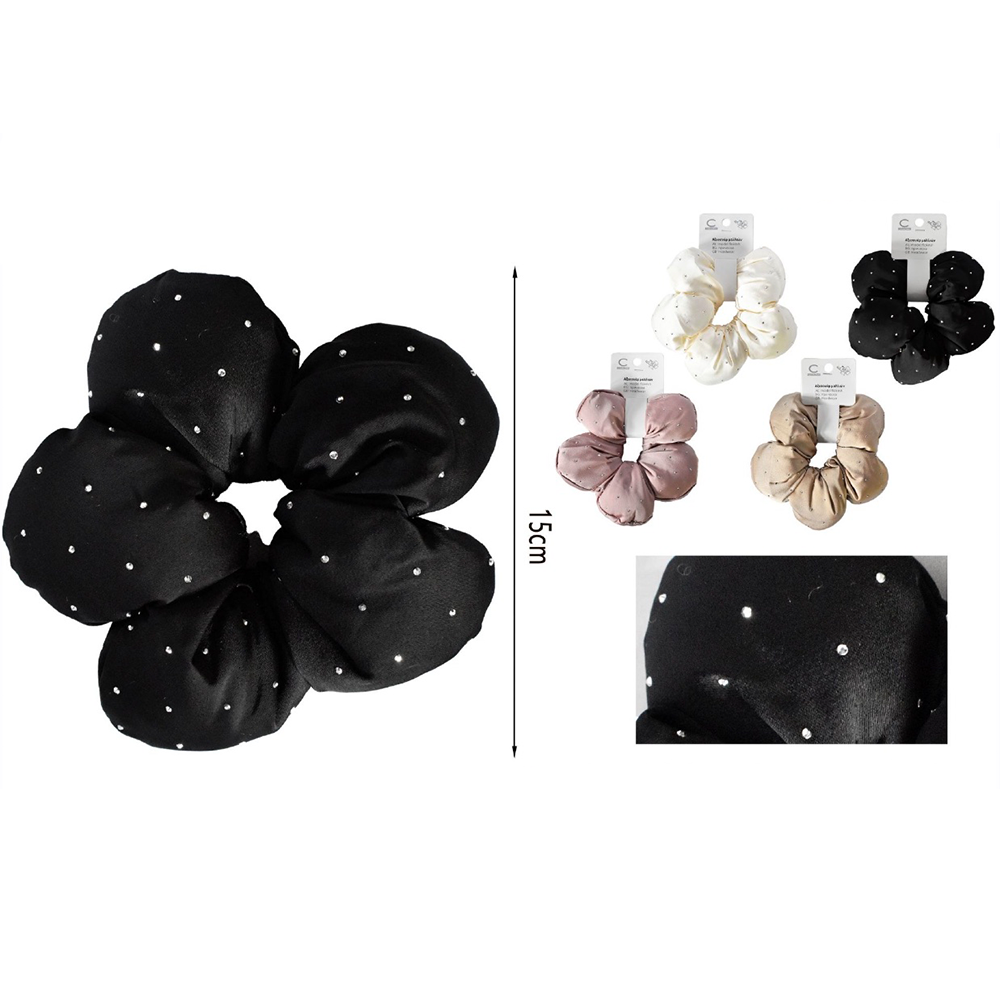 Scrunchie Λαστιχάκι Μαλλιών Σατέν με Strass 15 εκ σε 4 Χρώματα – 1 Τμχ