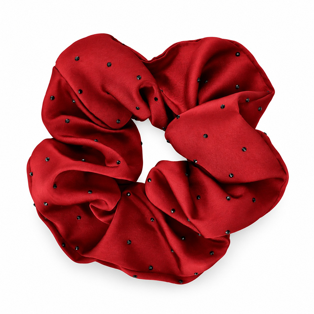 Scrunchie Λαστιχάκι Μαλλιών Σατέν με Strass – 1 Τμχ