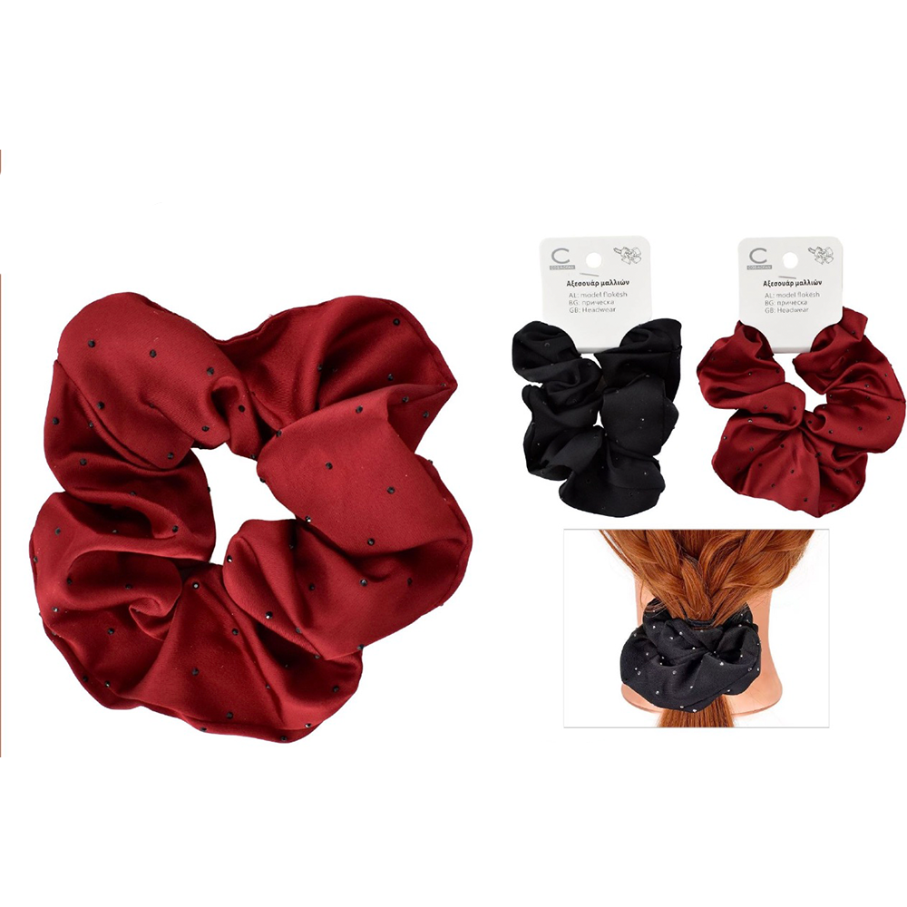 Scrunchie Λαστιχάκι Μαλλιών Σατέν με Strass – 1 Τμχ