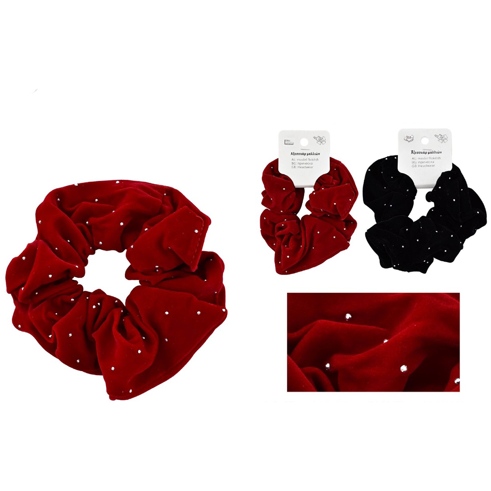 Scrunchie Λαστιχάκι Μαλλιών Βελούδινο με Strass 