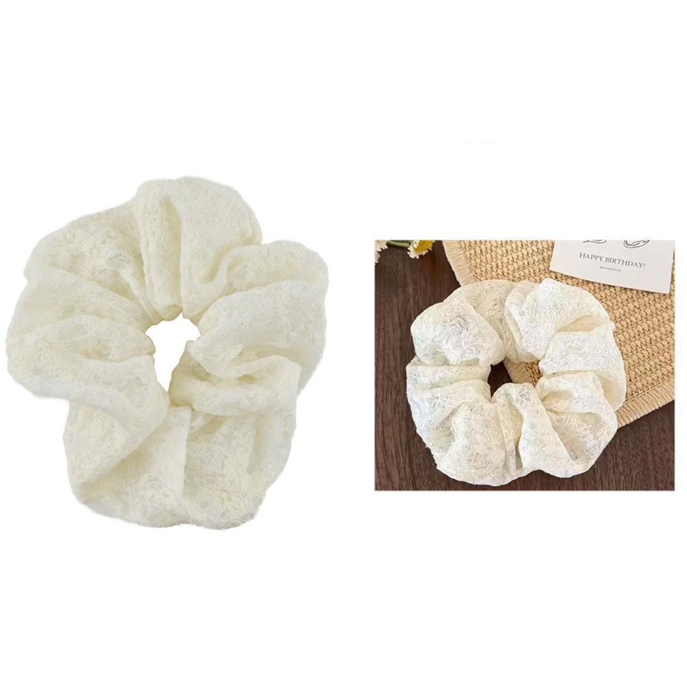 Scrunchie Μαλλιών Λευκό με Δαντέλα (1 Τεμάχιο)