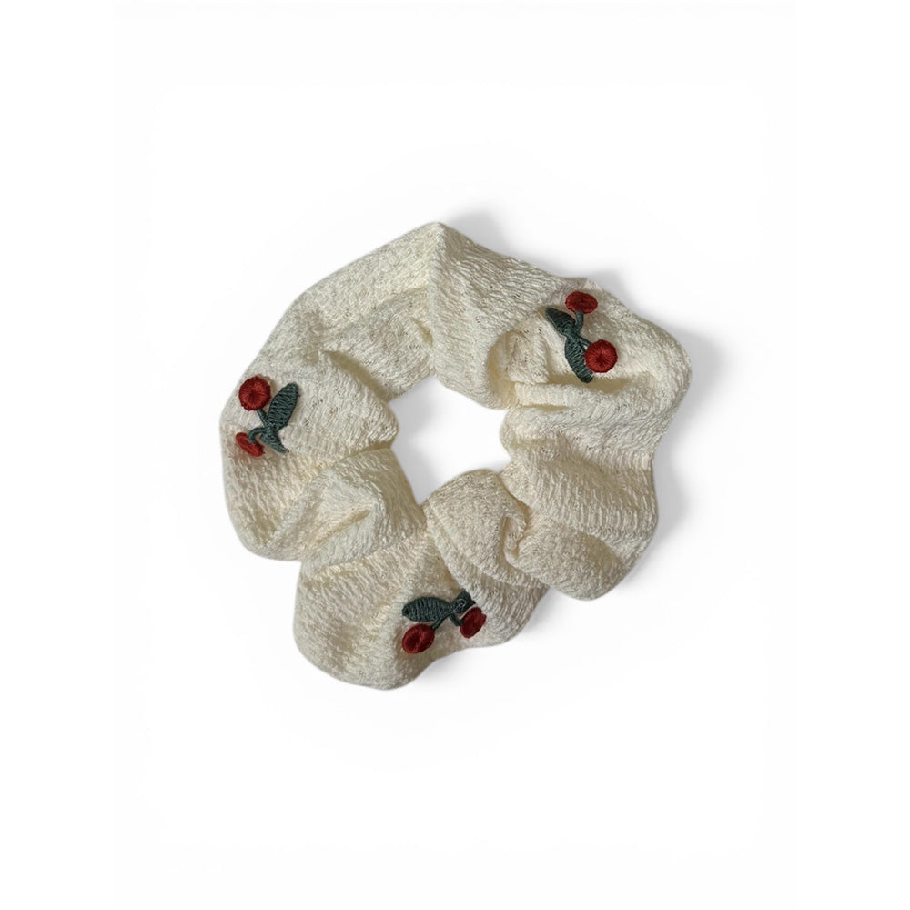Scrunchie Μαλλιών Λευκό με Κερασάκια - 1 Τμχ