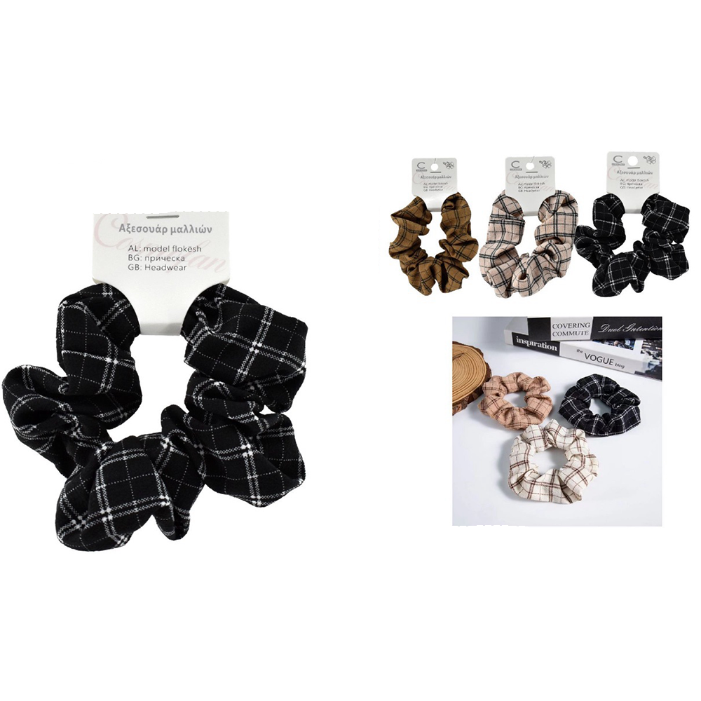 OEMScrunchie Μαλλιών Καρώ Σχέδιο 3 Χρώματαpapell.gr