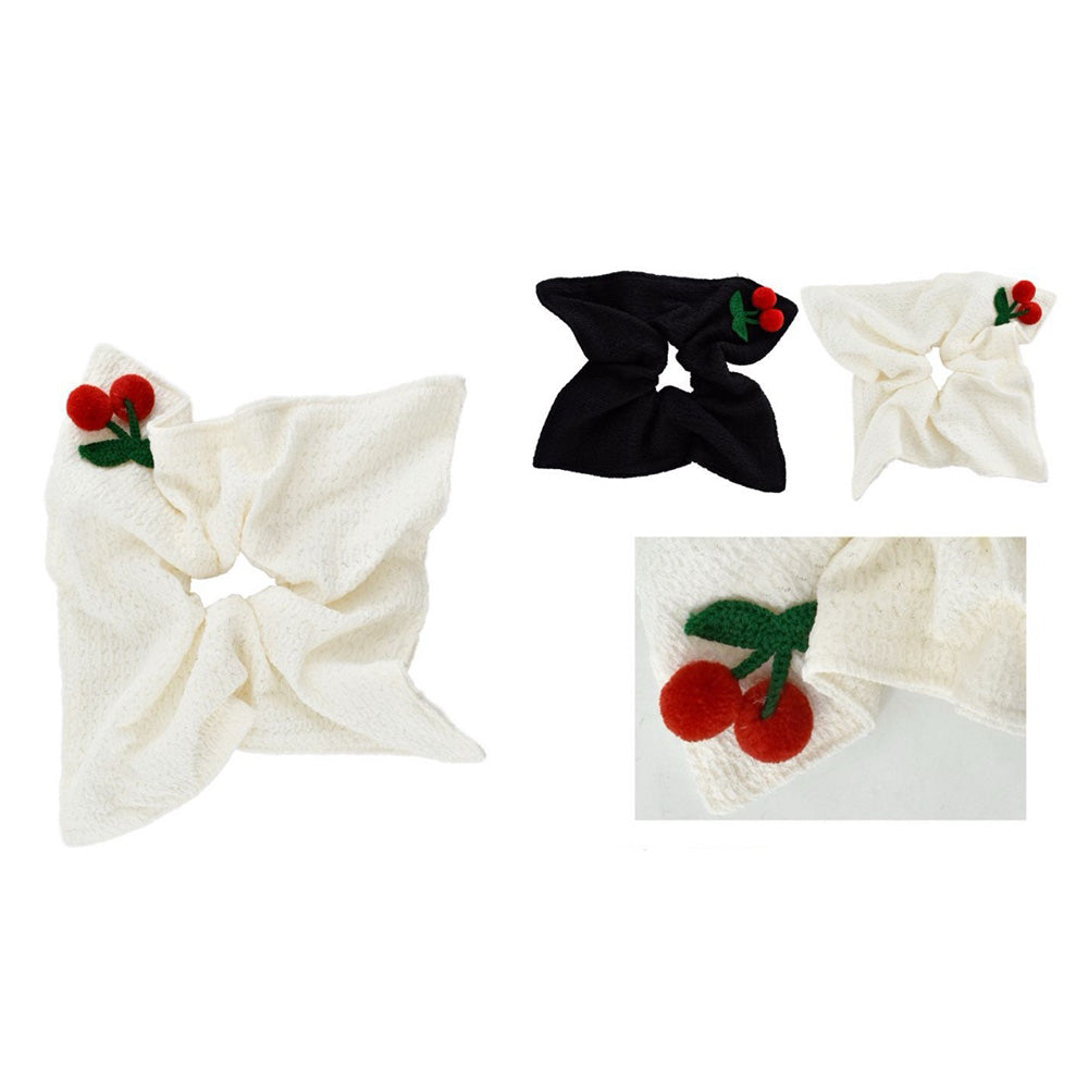 Scrunchie Μαλλιών Με Κερασάκι σε Άσπρο ή Μαύρο Χρώμα 11 εκ – 1 Τμχ